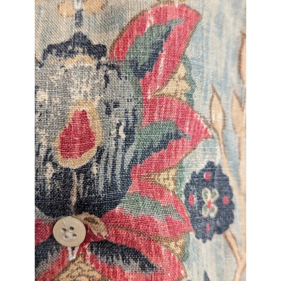 Rare 90s L Ralph Lauren Open Collar Shirt 100 Linen Short Sleeve Floral Pattern - Picture 4 of 7